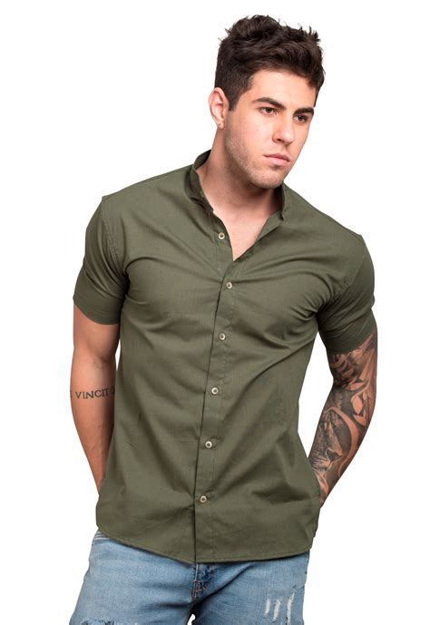 Camisa Manga Curta Verde Militar .